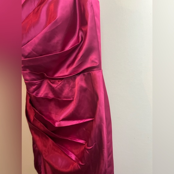 Satin One Shoulder Dress Long with Slit Ruched Mermaid Formal Evening Event Gown - Picture 6 of 10